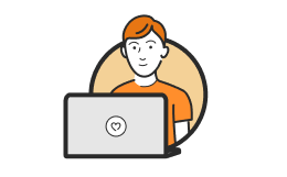 An illustration of a customer using a laptop representing appliance eligibility.