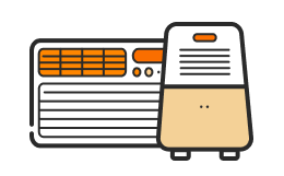 An illustration of a window air conditioner and portable air conditioner representing eligible appliances.